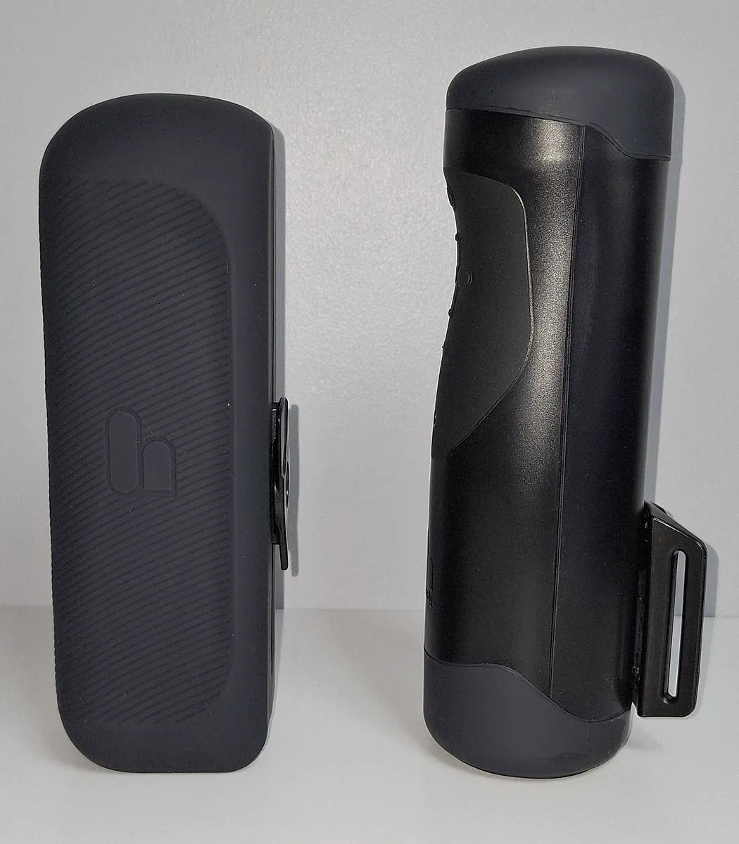 The Handy 2 on the left and the Handy 1 on the right, standing side by side